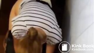 Pretty blonde teen pooping on hidden toilet cam