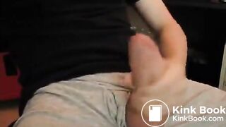 Stroking fat cock until it explodes