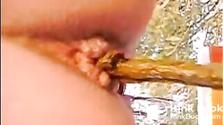Girl shitting outdoor closeup