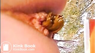 Girl shitting outdoor closeup