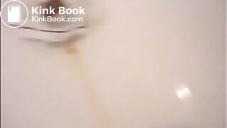 Girl shit and piss on white panty in the bathtub