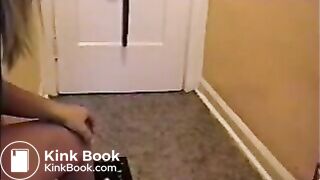 Round butt blonde girl shitting on the floor