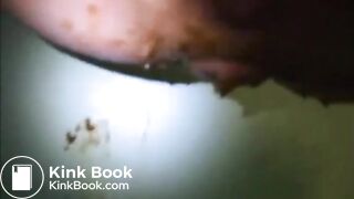 Flat breast girl shit and piss on the blue panty