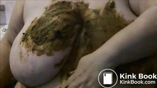 Big woman smearing shit on her huge tits