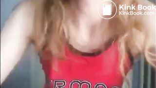 Skinny blonde teen shitting on the floor