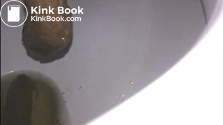 Woman shitting a long turd very slowly in the toilet