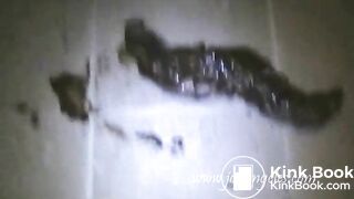 Sexy blonde's long poop on toilet floor