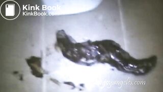 Sexy blonde's long poop on toilet floor