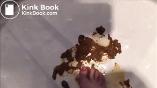 Girl shit and piss in the shower and put her feet on it