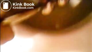 Girl shitting in the toilet and inserting dildo on her asshole