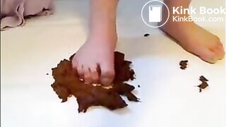 Bbw shitting and smearing it on her big breast and feet
