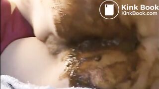 Girl shit and smears poop on her ass