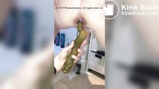 Pushing a long hard turd into boyfriend's hand
