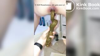 Pushing a long hard turd into boyfriend's hand