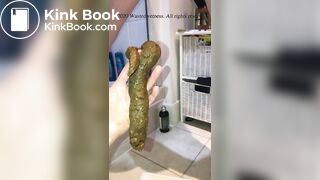 Pushing a long hard turd into boyfriend's hand