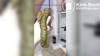 Pushing a long hard turd into boyfriend's hand