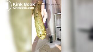 Pushing a long hard turd into boyfriend's hand