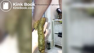 Pushing a long hard turd into boyfriend's hand