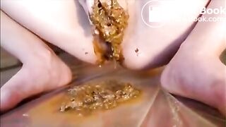 Shaved girl masturbating with diarrhea