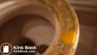 Powerful pee and big poo in toilet