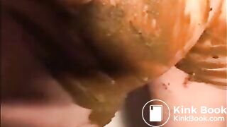 Dirty girl smearing shit all over her body