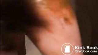 Dirty girl smearing shit all over her body