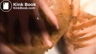 Dirty girl smearing shit all over her body