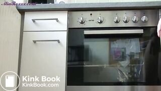 Kitchen maid poops while cleaning the oven