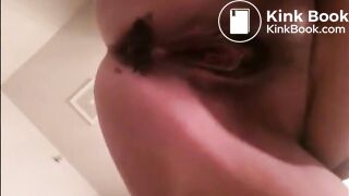 Big belly woman shitting closeup