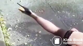 Poop and pee lying on her back at roadside