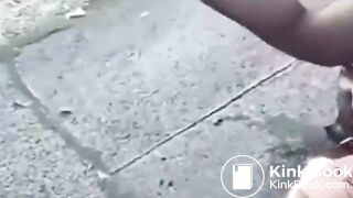 Poop and pee lying on her back at roadside