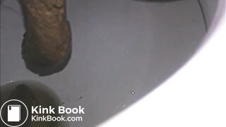 Woman shitting long turd in the toilet