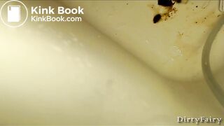 Hairy lady's messy tub enema