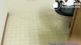 Cute brunette pooping