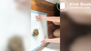 Hot girl shitting smearing and tastes her shit