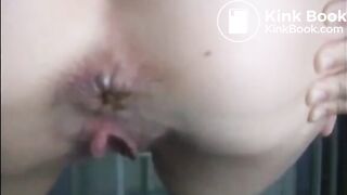 Blonde girl shitting closeup