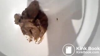 Blonde German lady pooping in toilet