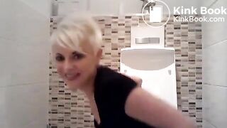 Blonde German lady pooping in toilet