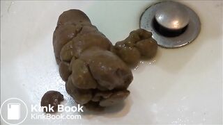 Tegan drops a hard poop into her sink