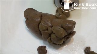 Tegan drops a hard poop into her sink