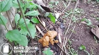 Nigerian woman pooping by a wall