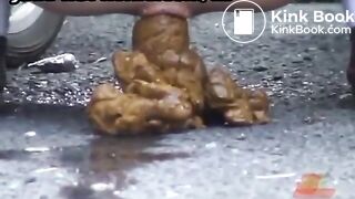 Japanese girl has a huge poop in the street