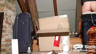 Pooping while she roots in the attic