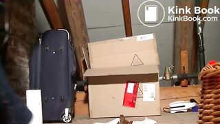 Pooping while she roots in the attic