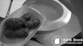 Big breasted lady expels an enema and unflushable poop