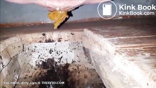 girl shitting in a dirty toilet