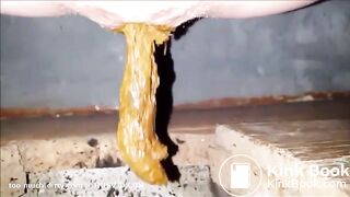 girl shitting in a dirty toilet