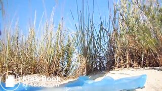 Russian girl poops in the sand dunes