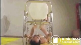 Slave gets fed a shitty enema expulsion through a special toilet bowl