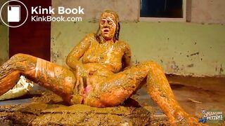 Betty squirts while being completely covered in cowshit